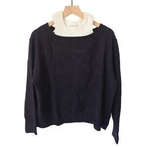NWT Avantlook Black White Twofer Sweater Crew Neck Faux Layered Rib Knit Size M